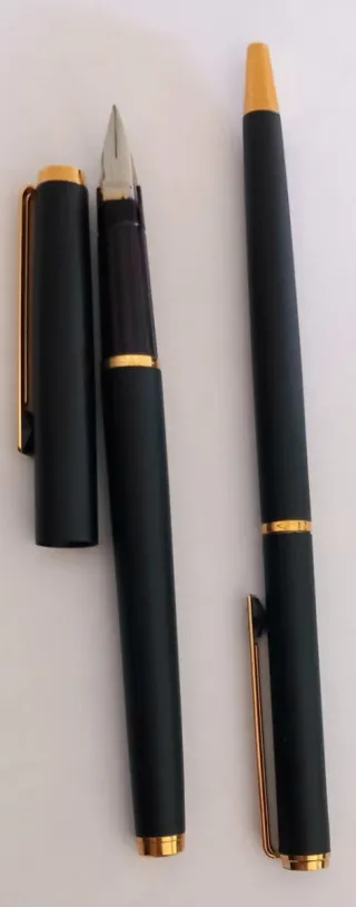 Juego Vintage Inoxcrom Pluma y Bolígrafo Negro