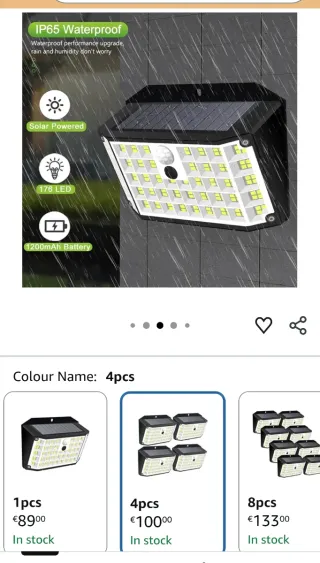 4 Focos Solares LED con Sensor