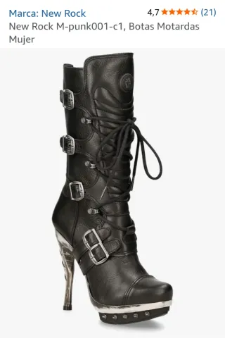 Botas New Rock Punk Cuero Negro y Plata