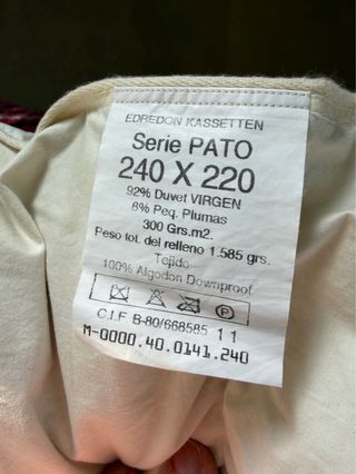 Edredon, relleno nórdico plumón de pato. Cama 150