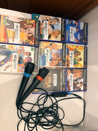 PlayStation 2 con mando y memory card, singstar