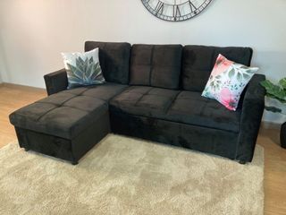 Sofá cama de terciopelo negro 215 cm - Arcon y cama doble