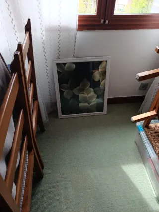 Cuadro Flores Blancas Marco Madera