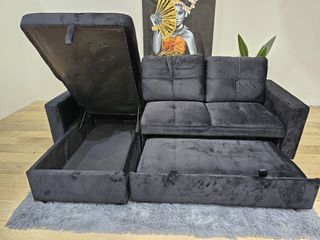 Sofá Cama Chaiselongue Negro 215cm