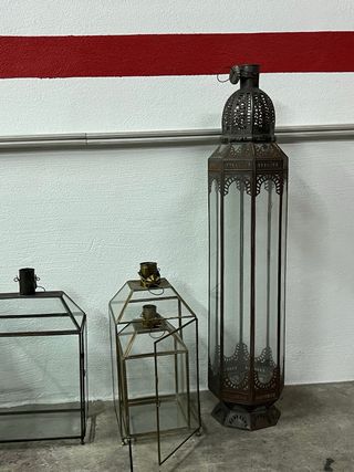 Conjunto 4 faroles marroquíes metal y cristal