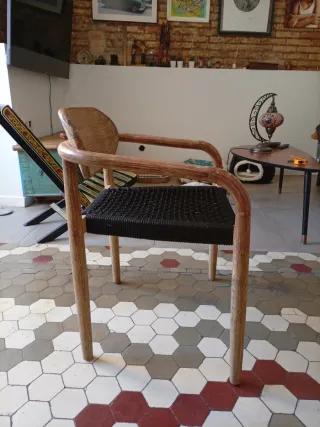 Silla Naele Sklum Madera y ratan negro