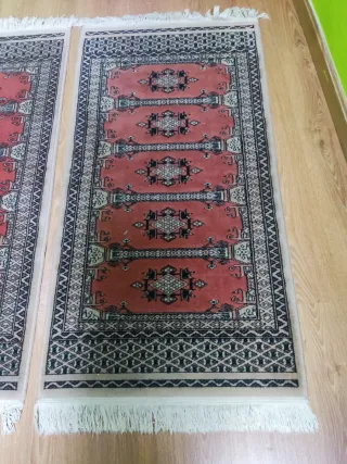 Lote de 2 Alfombras Lana Virgen Beige/Rojo