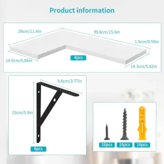 4 Estantes Esquina Flotantes Pared