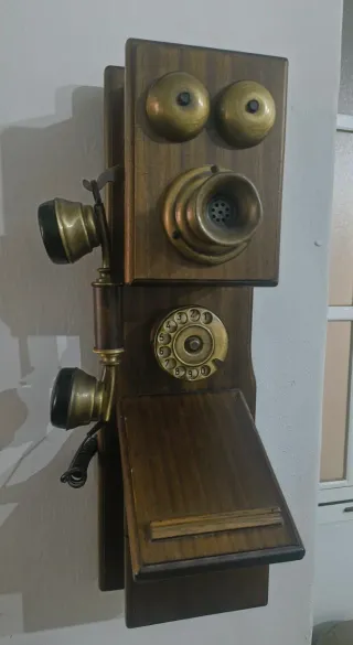 Teléfono Antiguo Pared Madera y Metal