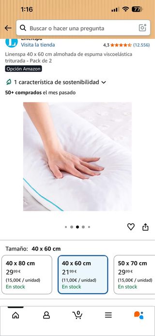 Linenspa Almohada Espuma Viscoelástica 40x60cm