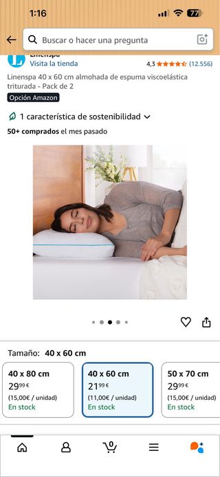 Linenspa Almohada Espuma Viscoelástica 40x60cm