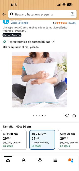 Linenspa Almohada Espuma Viscoelástica 40x60cm