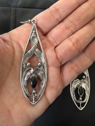 Pendientes Vintage Plateados con Piedra Negra