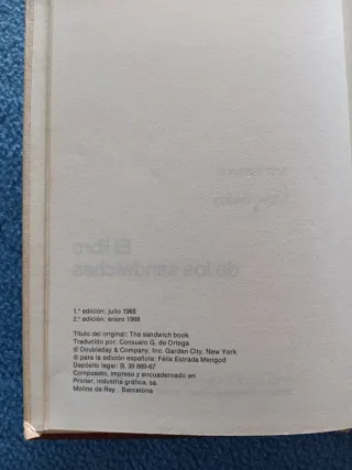Libro de los sándwiches,  canapés, etc.