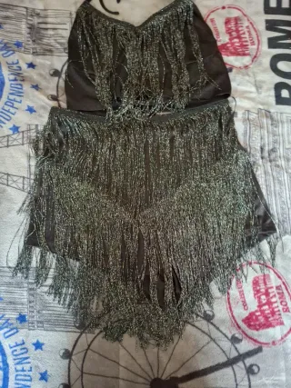 Conjunto brillo y flecos xl