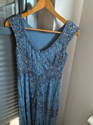 Vestido largo fiesta lentejuelas azul