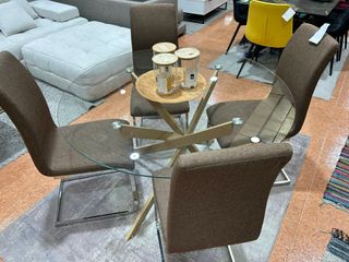 Mesa cristal redonda + 4 sillas
