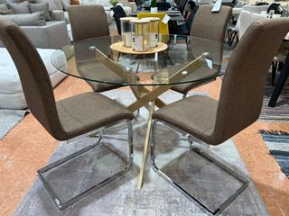 Mesa cristal redonda + 4 sillas