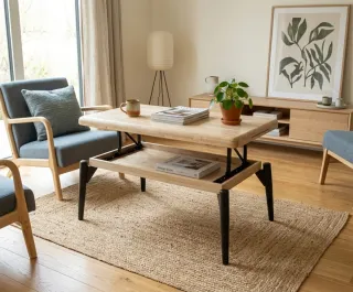 Mesa centro madera elevable