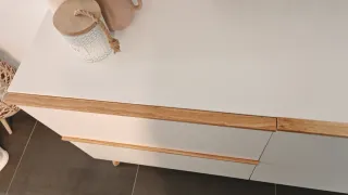 Aparador blanco y madera 2 cajones 1 puerta