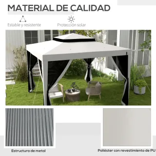 Cenador Jardín 3x3m - Doble Techo - Mosquitera