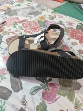 Chanclas efecto piel hombre negras talla 44