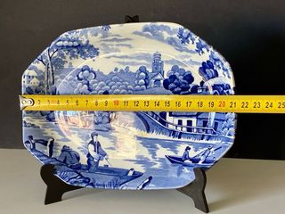 🇬🇧 Bandeja porcelana azul y blanca escena