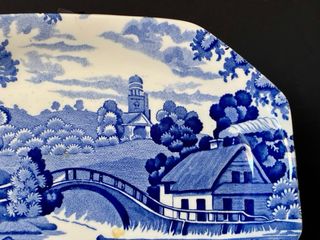 🇬🇧 Bandeja porcelana azul y blanca escena