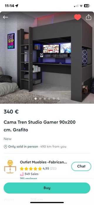 Cama Tren Studio Gamer 90x200 cm Grafito .