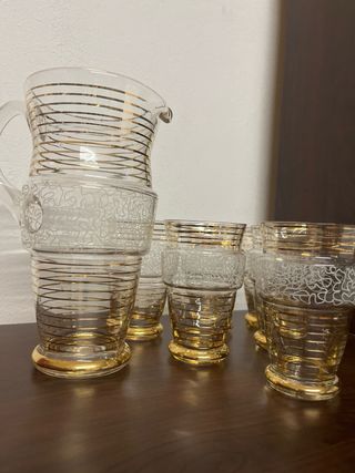 Caraffa e 6 Bicchieri Decorati Oro