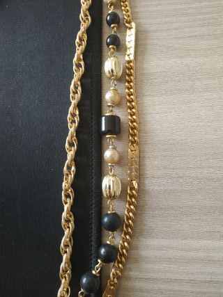 Collana Vintage 3 Fili Dorata,perle bianche nere