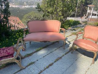 Conjunto 3 Sillones Isabelinos Madera y Tela