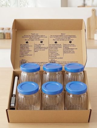 6 Tarros de cristal con tapa azul