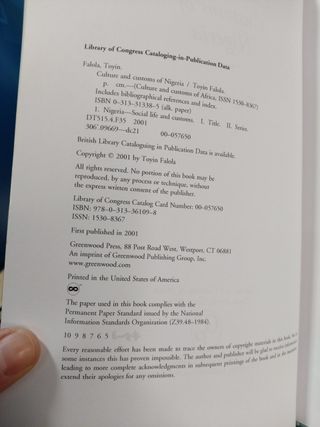 Culture and Customs of Nigeria _ Toyin Falola. Greenwood Press, 2001.