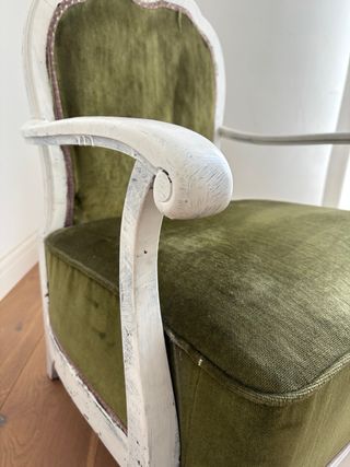 Sillón antiguo terciopelo verde y blanco