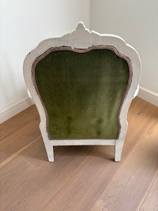 Sillón antiguo terciopelo verde y blanco