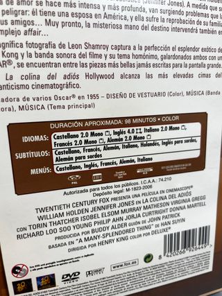 DVD, LA COLINA DEL ADIOS, WILLIAM HOLDEN, JENNIFER JONES (HZ)