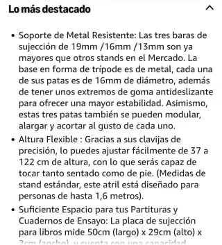 Atril de música negro plegable