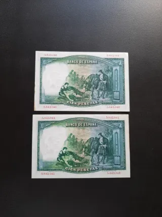 BILLETES DE 100 PESETAS DE 1931 PAREJA CORRELATIVA