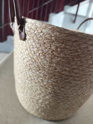 Cesta decorativa fibras naturales con asas