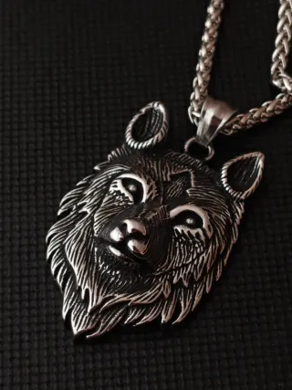 Corrente e Medalhão Lobo Aço Inoxidável