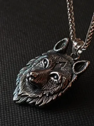 Corrente e Medalhão Lobo Aço Inoxidável