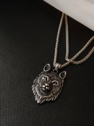 Corrente e Medalhão Lobo Aço Inoxidável