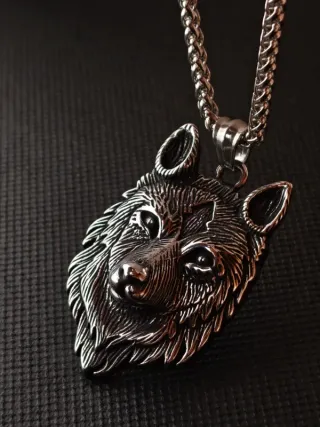Corrente e Medalhão Lobo Aço Inoxidável