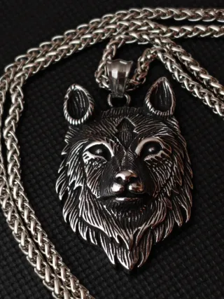 Corrente e Medalhão Lobo Aço Inoxidável