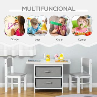 Juego de Mesa Infantil y 2 Sillas de Madera Tara