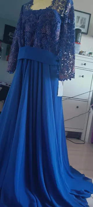 Vestido largo alta costura azul 52/54