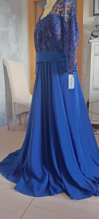 Vestido largo alta costura azul 52/54