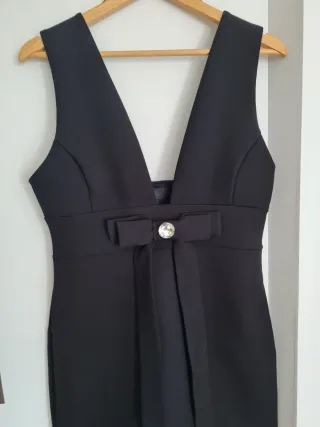 Vestido Zara Negro con Lazo y Brillo