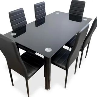 Mesa Comedor Cristal Negra Extensible